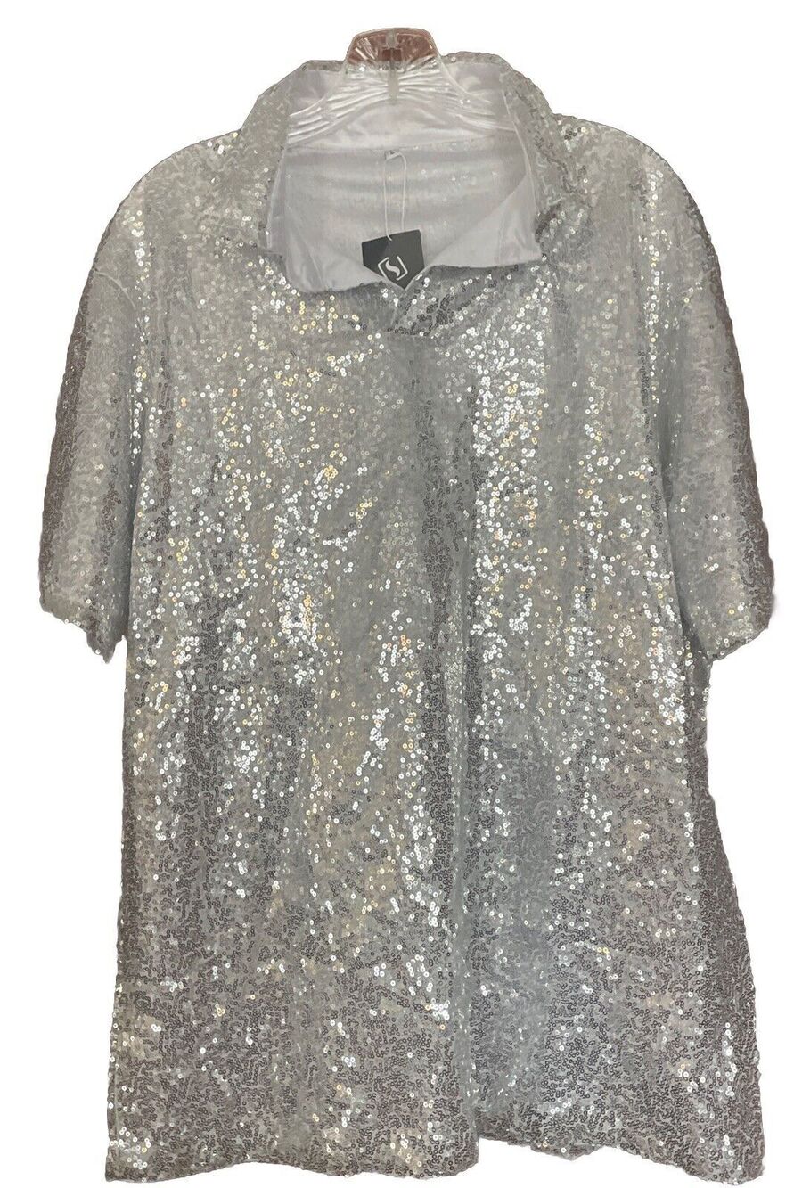 URRU Silver Sequin Shirts.Gorgeous. NWT Unisex Large Club NYE Party Short Sleeve
